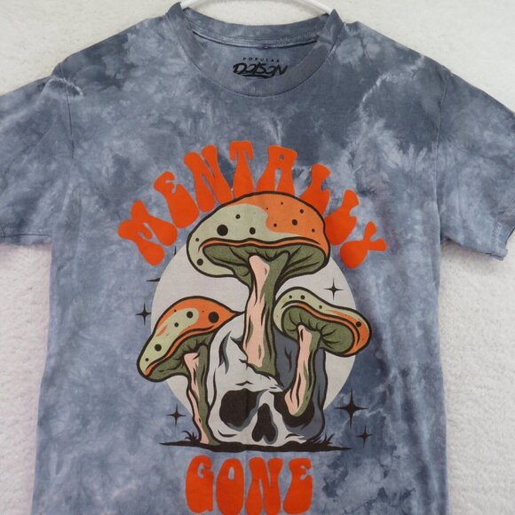 Popular Poison T Shirt Mens Small Gray Tie Dye Mentally Gone Mushrooms Skull - Picture 2 of 6